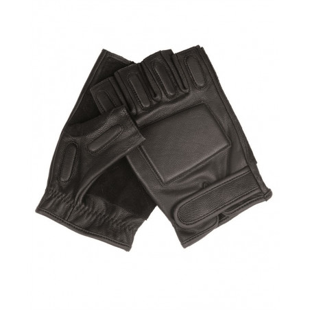 Security Black Leather Fingerless Gloves [Miltec]
