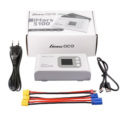 Gens Ace iMars S100 charger with included cables and adapters