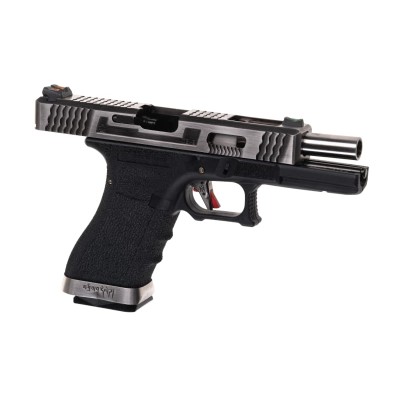 Pistola Airsoft GBB WE G-Force 17 SV Silver Barrel Metal Version Preta - fotografia 3