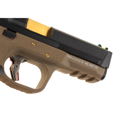 Pistola Airsoft GBB WE WET-05 BK Gold Barrel Metal Version FDE - fotografia 5