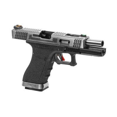 Pistola Airsoft GBB WE G-Force 18C SV Silver Barrel Metal Version Preta - fotografia 3