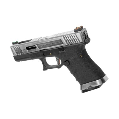 Pistola Airsoft GBB WE G-Force 19 SV Silver Barrel Metal Version Preta - fotografia 2