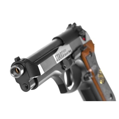 Pistola Airsoft GBB CO₂ WE M92 Samurai Edge Biohazard Full Metal Bicolor - fotografia 4
