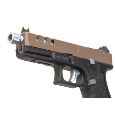 Pistola Airsoft GBB Vorsk EU7 Vented Preta/Coyote - fotografia 4
