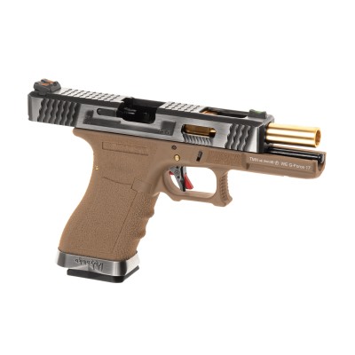 Pistola Airsoft GBB WE G-Force 17 SV Gold Barrel Metal Version Desert - fotografia 3