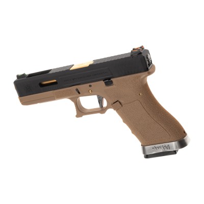 Pistola Airsoft GBB WE G-Force 17 BK Gold Barrel Metal Version Desert - fotografia 2