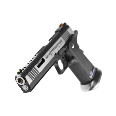 Pistola Airsoft GBB WE Hi-Capa 6 Force A Silver Barrel Full Metal Bicolor - fotografia 4