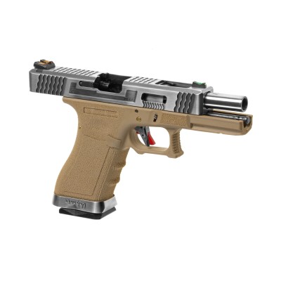 Pistola Airsoft GBB WE G-Force 17 SV Silver Barrel Metal Version Desert - fotografia 3