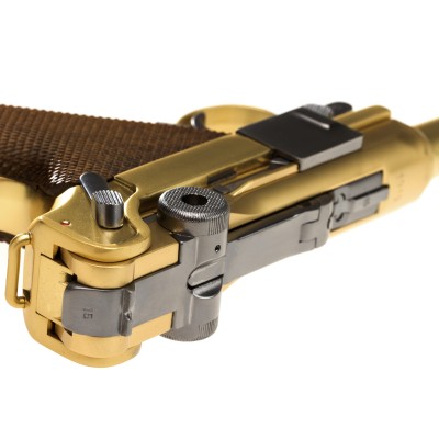 Pistola Airsoft GBB WE P08 Full Metal Dourada - fotografia 3