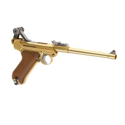 Pistola Airsoft GBB WE P08 8 Inch Full Metal Dourada - fotografia 3