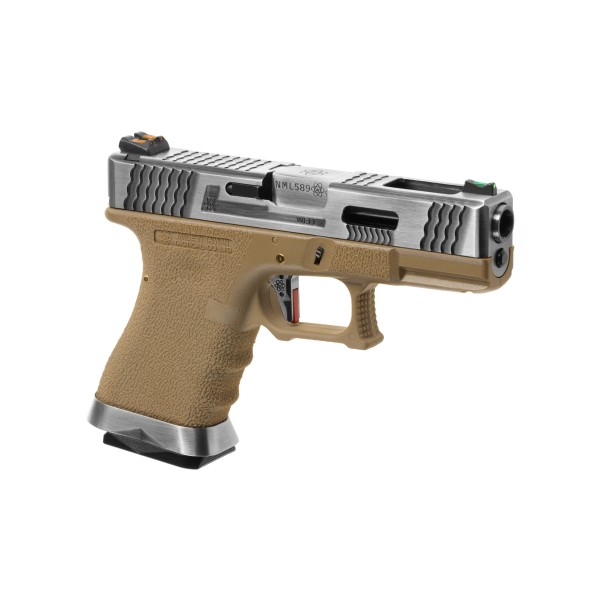 GBB Airsoft Pistol G-Force 19 SV Silver Barrel Metal Version Desert [WE]