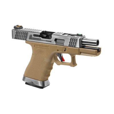 Pistola Airsoft GBB WE G-Force 19 SV Silver Barrel Metal Version Desert - fotografia 3