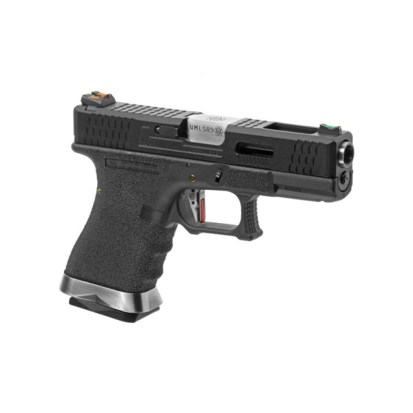 GBB Airsoft Pistol G-Force 19 BK Silver Barrel Metal Version Black [WE]