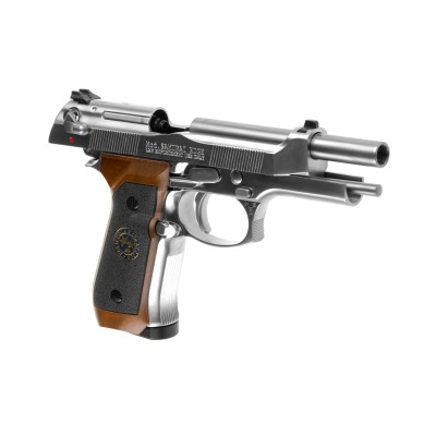 Pistola Airsoft GBB CO₂ WE M92 Samurai Edge Biohazard Full Metal Prateada - fotografia 3