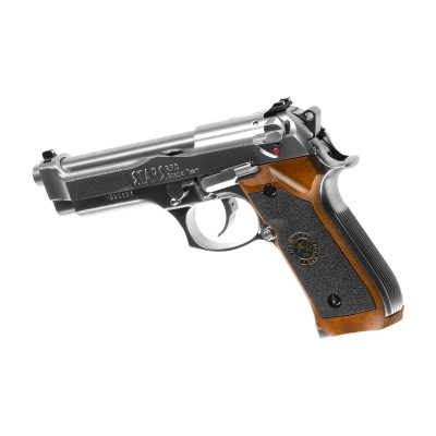Pistola Airsoft GBB WE M92 Samurai Edge Biohazard Full Metal Prateada - fotografia 2