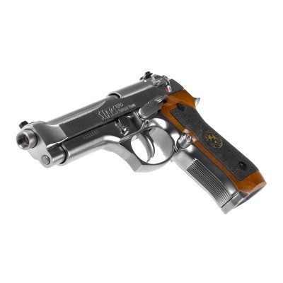 Pistola Airsoft GBB WE M92 Samurai Edge Biohazard Full Metal Prateada - fotografia 4