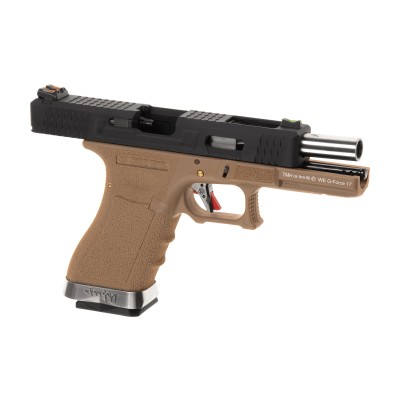 Pistola Airsoft GBB WE G-Force 17 BK Silver Barrel Metal Version Desert - fotografia 3