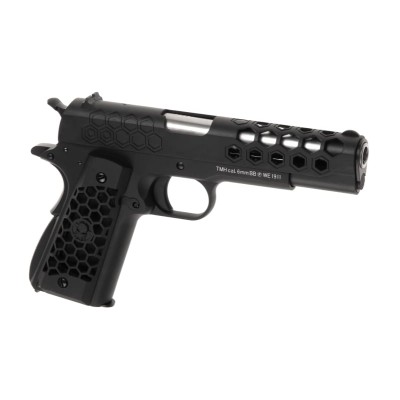 WE M1911 Hex Cut Full Metal GBB Black Airsoft Pistol - product view