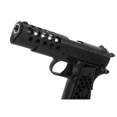 Pistola Airsoft GBB WE M1911 Hex Cut Full Metal Preta - fotografia 4