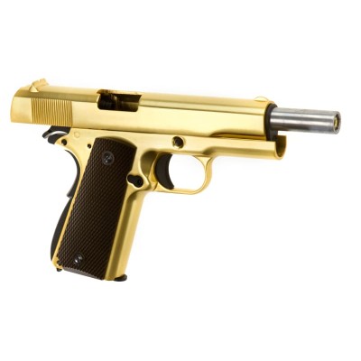 Pistola Airsoft GBB WE M1911 Full Metal Dourada - fotografia 2