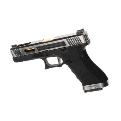 Pistola Airsoft GBB WE G-Force 17 SV Gold Barrel Metal Version Preta - fotografia 2