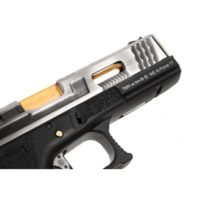 Pistola Airsoft GBB WE G-Force 17 SV Gold Barrel Metal Version Preta - fotografia 5