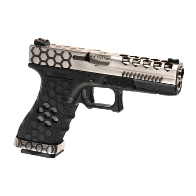 AW Custom VX0200 Hex Cut Full Metal GBB Silver Airsoft Pistol - product view