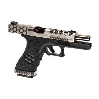 Pistola Airsoft GBB AW Custom VX0200 Hex Cut Full Metal Prateada - fotografia 3