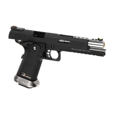 Pistola Airsoft GBB WE Hi-Capa 6 Force A Silver Barrel Full Metal Preta - fotografia 3